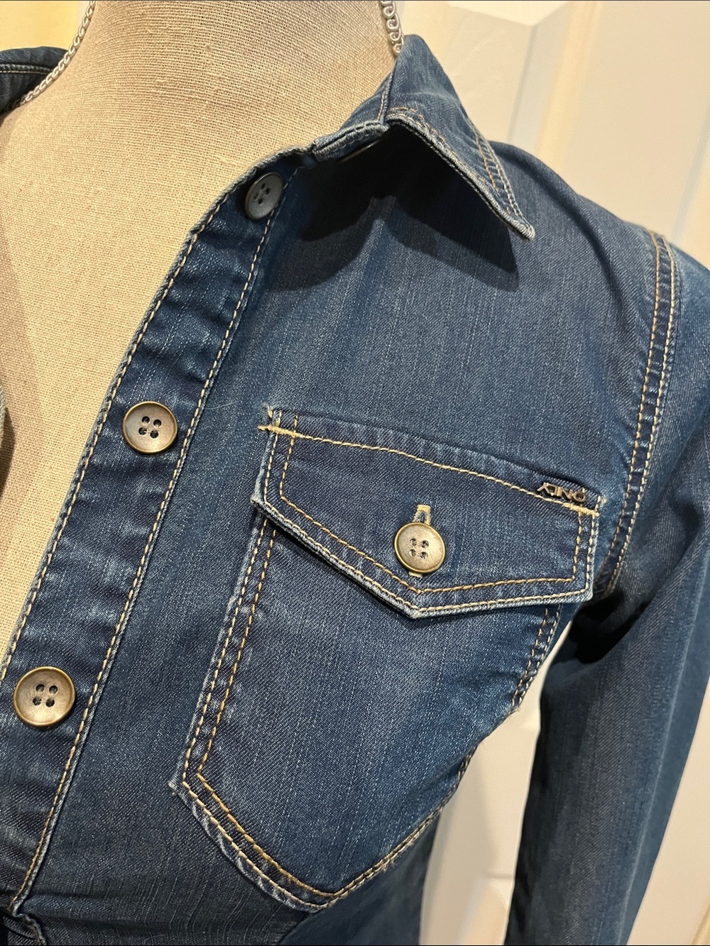 Only Fitted Long-Sleeve Denim Shirt Dress - Blue - Picture 2 of 4